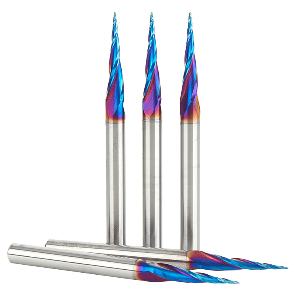 1/32" x 3" CNC 2D/3D Carving Tapered Ball Tip Up-Cut Spektra Spiral Router Bit, 3-Flute, 1/4" Shank (5 Pack) - Alt Image 1