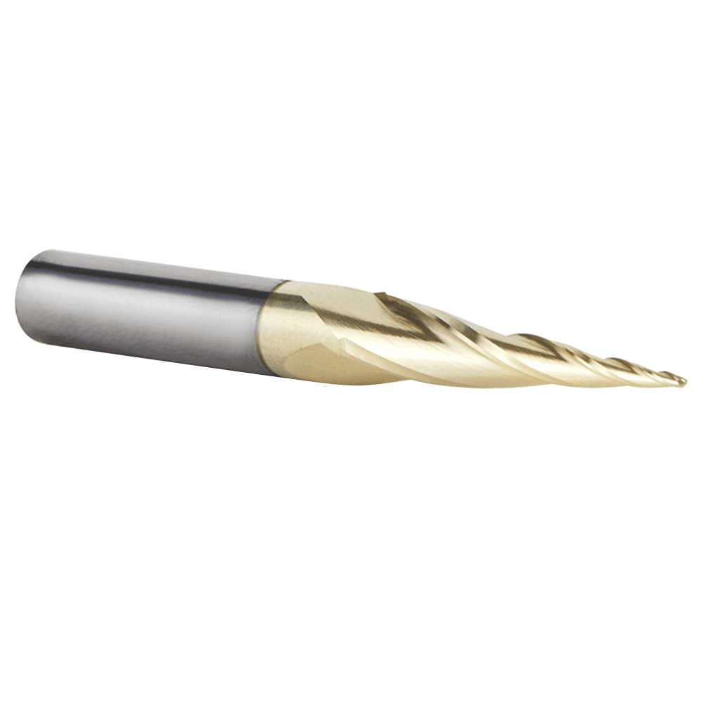 1/32" x 2-1/4" CNC 2D/3D Carving Tapered Ball Tip Up-Cut ZrN Coated Spiral Router Bit, 3-Flute, 1/4" Shank - Alt Image 1