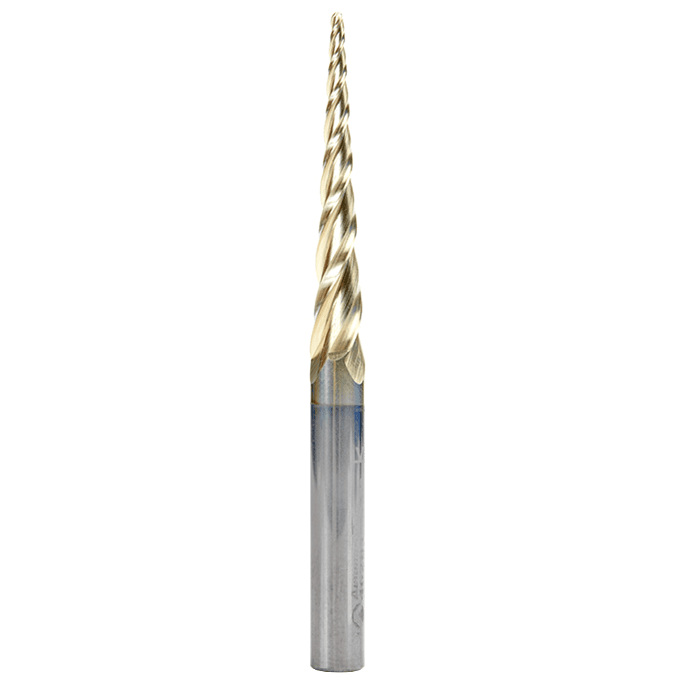 1/16" x 3" CNC 2D/3D Carving Tapered Ball Tip Up-Cut ZrN Coated Spiral Router Bit, 3-Flute, 1/4" Shank - Main Image