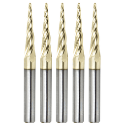 1/16" x 3" CNC 2D/3D Carving Tapered Ball Tip Up-Cut ZrN Coated Spiral Router Bit, 4-Flute, 1/4" Shank (5 Pack) - Main Image