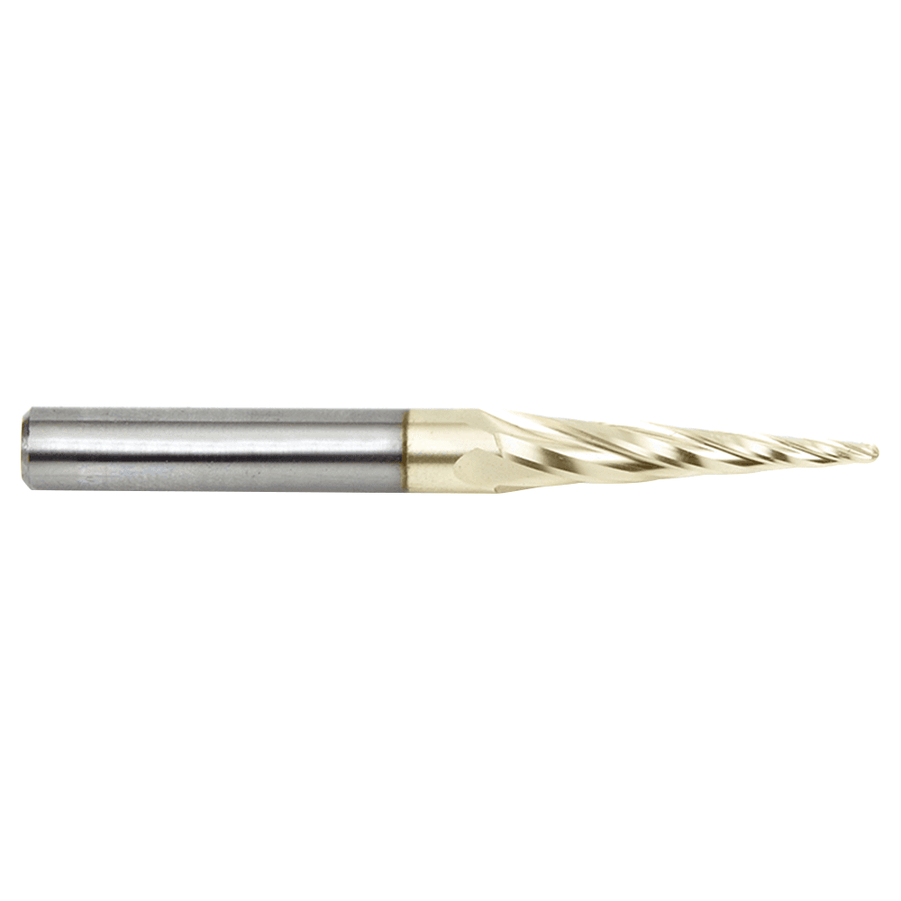 1/16" x 3" CNC 2D/3D Carving Tapered Ball Tip Up-Cut ZrN Coated Spiral Router Bit, 4-Flute, 1/4" Shank (5 Pack) - Alt Image 1