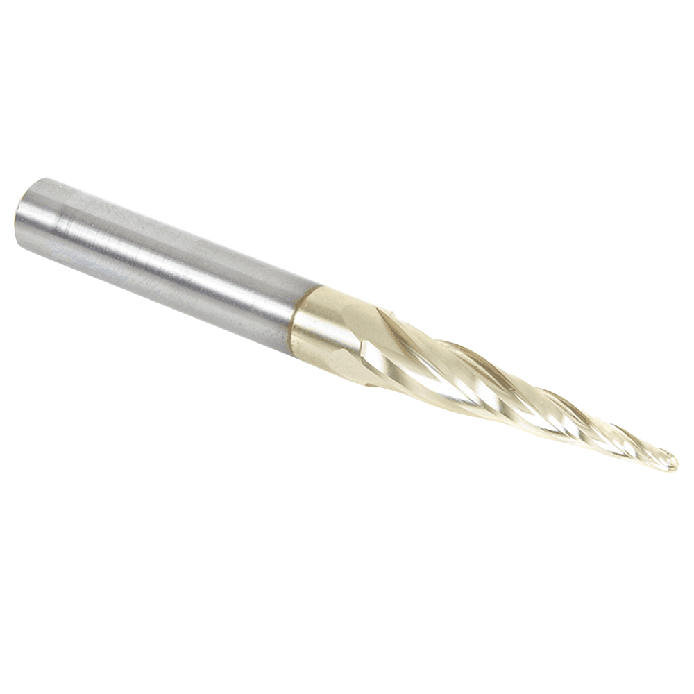 1/16" x 3" CNC 2D/3D Carving Tapered Ball Tip Up-Cut ZrN Coated Spiral Router Bit, 4-Flute, 1/4" Shank (5 Pack) - Alt Image 2
