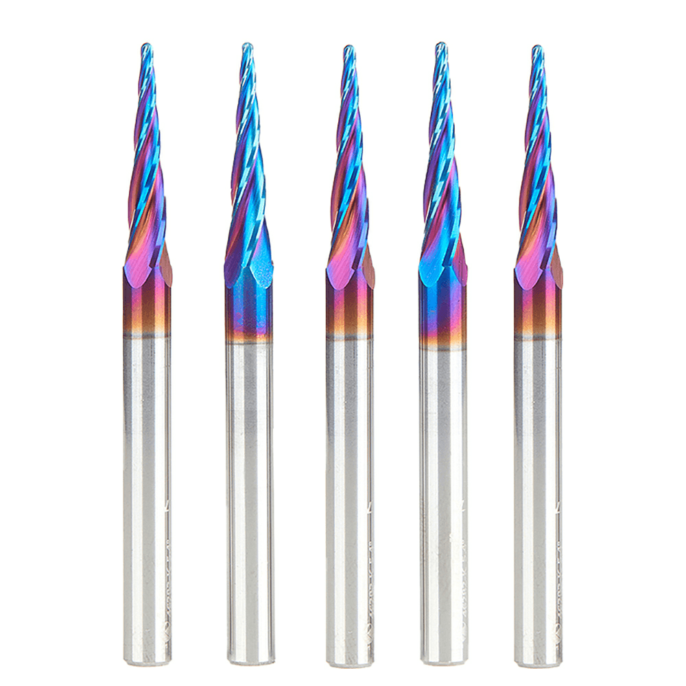 1/16" x 3" CNC 2D/3D Carving Tapered Ball Tip Up-Cut Spektra Spiral Router Bit, 4-Flute, 1/4" Shank (5 Pack) - Main Image