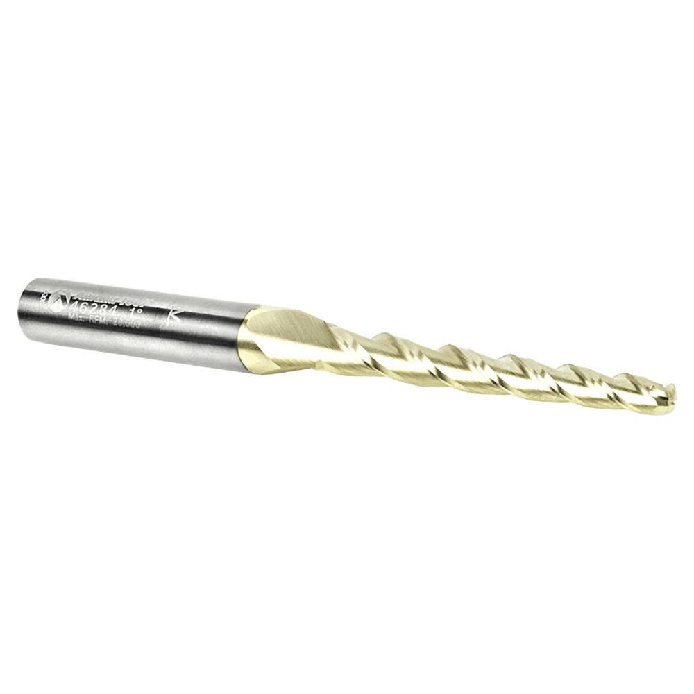 1/8" x 3" CNC 2D/3D Carving 1&#730; Tapered Ball Tip Up-Cut ZrN Coated Spiral Router Bit, 3-Flute, 1/4" Shank - Alt Image 1