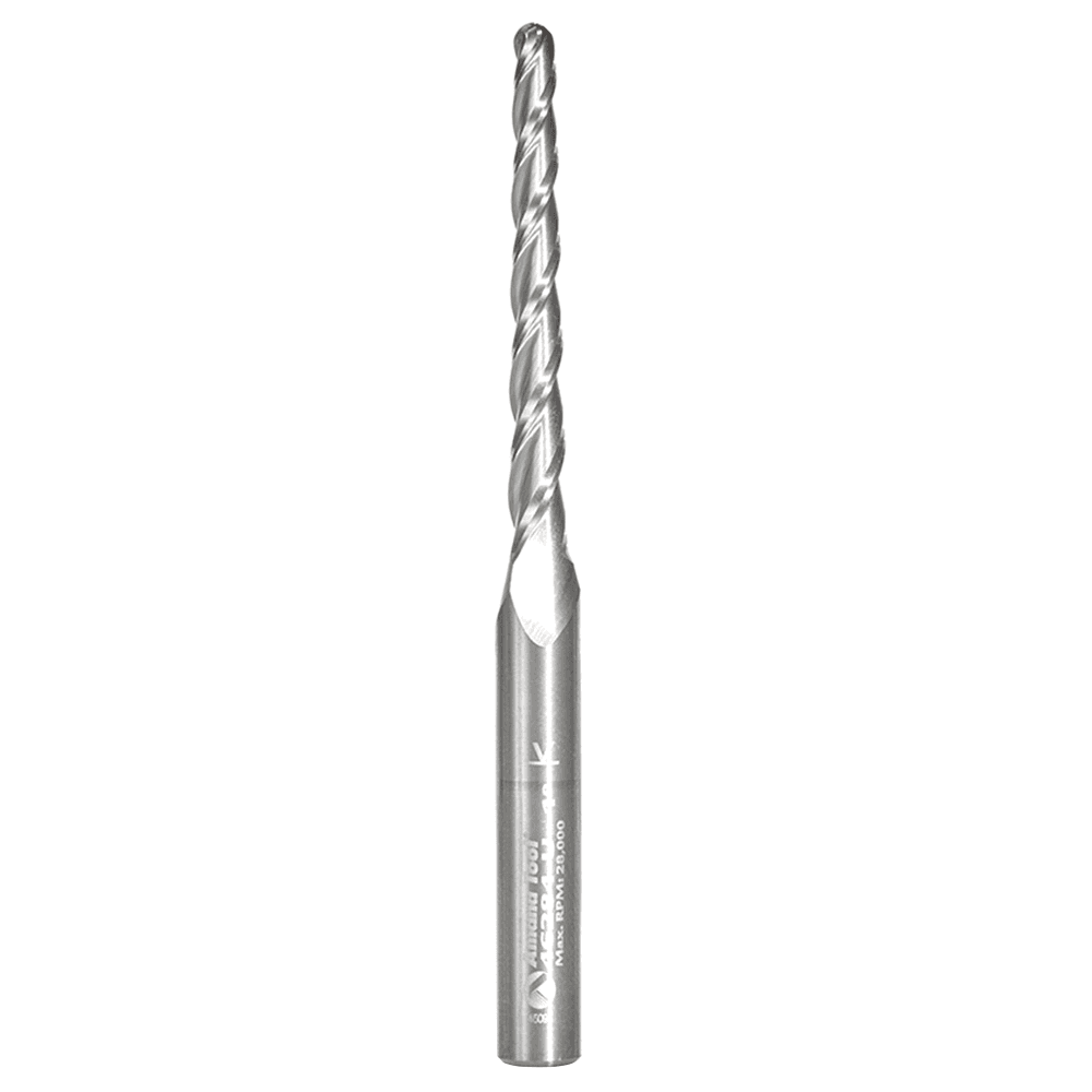 1/8" x 3" CNC 2D/3D Carving 1&#730; Tapered Angle Ball Tip Up-Cut Spiral Router Bit, 3-Flute, 1/4" Shank - Main Image