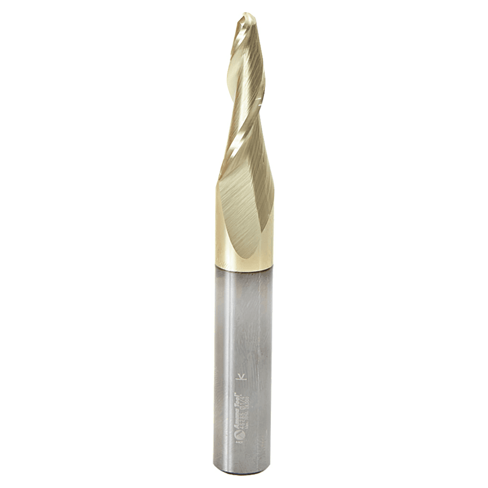 1/4" x 4" CNC 2D/3D Carving 5&#730; Tapered Ball Tip Up-Cut ZrN Coated Spiral Router Bit, 2-Flute, 1/2" Shank - Main Image