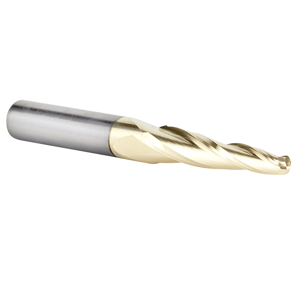 1/8" x 2-1/4" CNC 2D/3D Carving Tapered Ball Tip Up-Cut ZrN Coated Spiral Router Bit, 3-Flute, 1/4" Shank - Alt Image 1