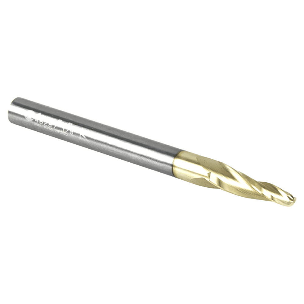 1/8" x 3" CNC 2D/3D Carving 5&#730; Tapered Ball Tip Up-Cut ZrN Coated Spiral Router Bit, 3-Flute, 1/4" Shank - Alt Image 1