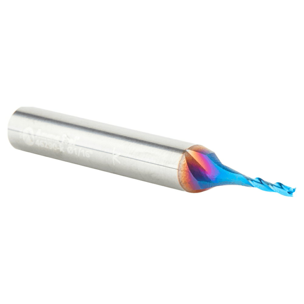 1/16" x 2" 2D/3D Carving Tapered Ball Tip Up-Cut Spektra Spiral Router Bit, 3-Flute, 1/4" Shank - Alt Image 1