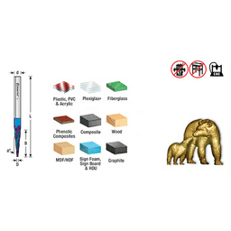 1/16" x 2" 2D/3D Carving Tapered Ball Tip Up-Cut Spektra Spiral Router Bit, 3-Flute, 1/4" Shank - Alt Image 3