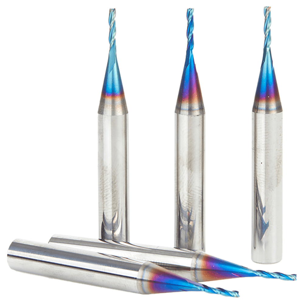 1/16" x 2" 5-Piece CNC 2D/3D Carving 0.10° Flat Bottom Up-Cut Spektra Extreme Tool Life Coated Spiral Router Bit, 3-Flute, 1/4" Shank Alt 2 - Image