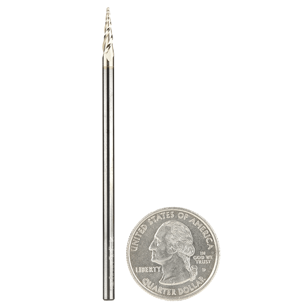1/32" x 3" CNC 2D/3D Carving Tapered Ball Tip Up-Cut ZrN Coated Spiral Router Bit, 3-Flute, 1/8" Shank - Alt Image 2