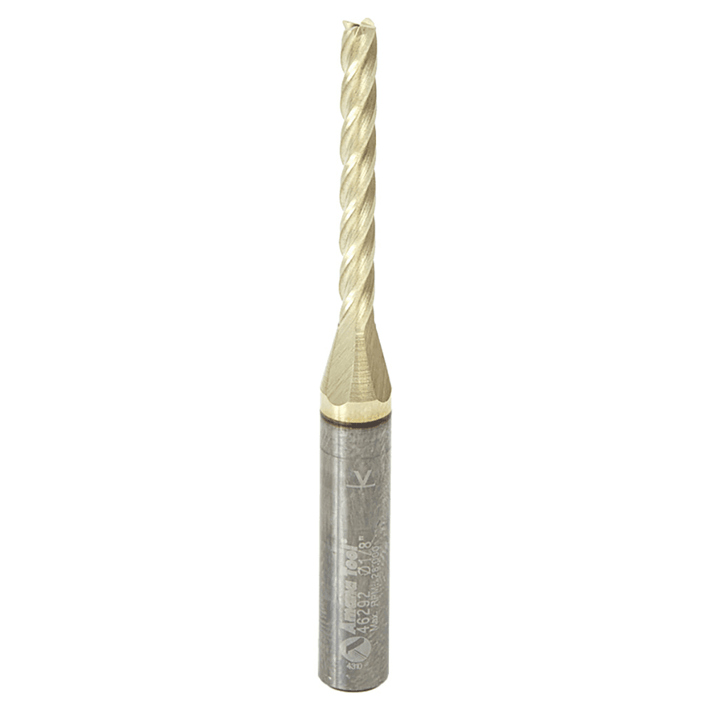 1/8" x 2-1/2" CNC 2D/3D Carving Flat Bottom ZrN Coated Router Bit, 4-Flute, 1/4" Shank - Main Image