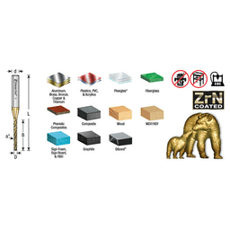 1/8" Dia x 1-3/32" CNC 2D/3D Carving Flat Bottom ZrN Coated Router Bit, 4 Flute, 1/4" Shank (5/Pack) Alt 2 - Image
