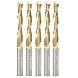 1/4" x 3" CNC 2D/3D Carving Straight Ball Tip ZrN Coated Router Bit, 2-Flute, 1/4" Shank (5 Pack) - Main Image