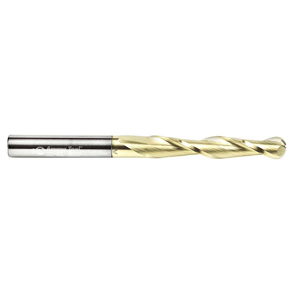 1/4" x 3" CNC 2D/3D Carving Straight Ball Tip ZrN Coated Router Bit, 2-Flute, 1/4" Shank (5 Pack) - Alt Image 1