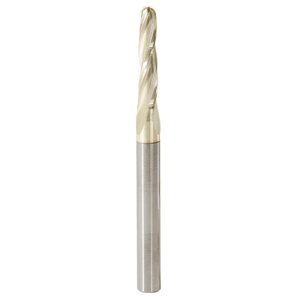 3/16" x 3" CNC 2D/3D Carving Tapered Ball Tip Up-Cut ZrN Coated Spiral Router Bit, 3-Flute, 1/4" Shank - Main Image