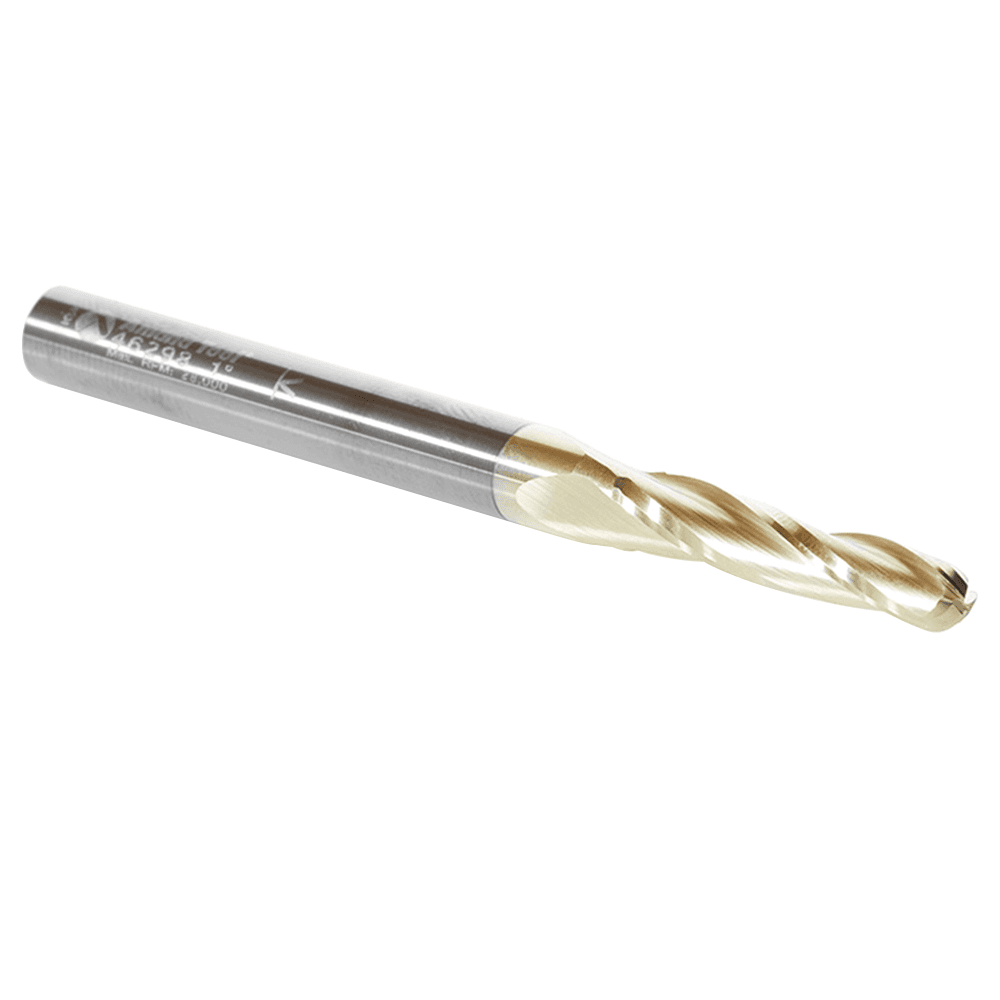 3/16" x 3" CNC 2D/3D Carving Tapered Ball Tip Up-Cut ZrN Coated Spiral Router Bit, 3-Flute, 1/4" Shank - Alt Image 2