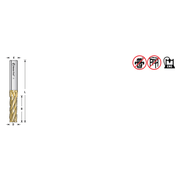 1/2" x 6" ZrN Coated Honeycomb Cutting Hogger Router Bit, 8-Flute, 1/2" Shank - Alt Image 2