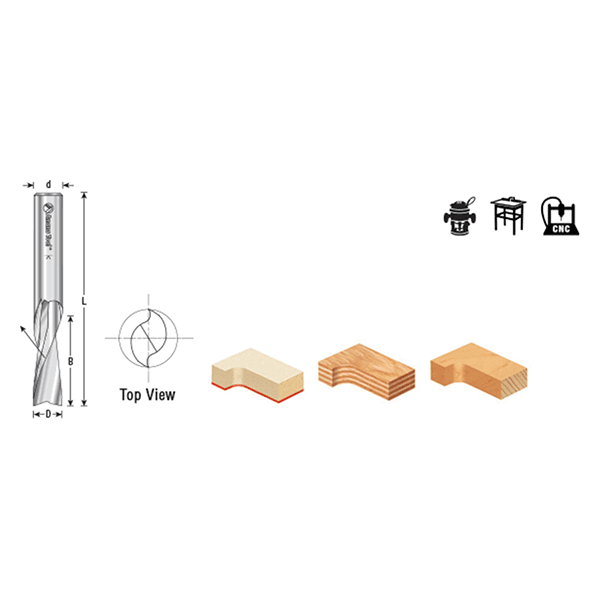 5/32" x 2-1/2" Up-Cut Spiral Plunge Bit, 2-Flute, 1/4" Shank - Alt Image 3