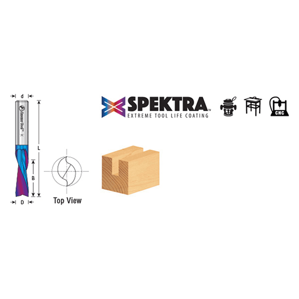 1/4" x 2-1/2" Spektra Down-Cut Spiral Plunge Bit for Solid Wood, 2-Flute, 1/4" Shank - Alt Image 5