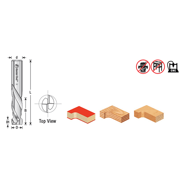 1/2" x 3" CNC Mortise Compression Spiral Bit, 2-Flute, 1/2" Shank - Alt Image 3