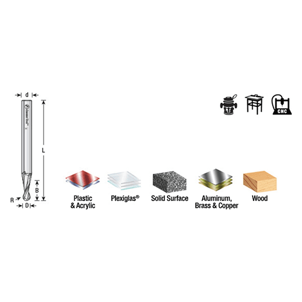 1/2" x 3" Up-Cut Ball Nose Spiral Router Bit, 2-Flute, 1/2" Shank - Alt Image 4