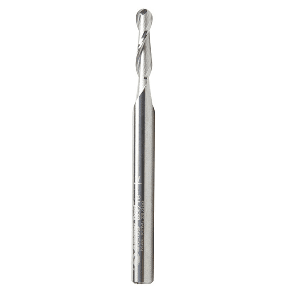 3/16" x 3" Up-Cut Ball Nose Spiral Router Bit, 2-Flute, 1/4" Shank - Main Image