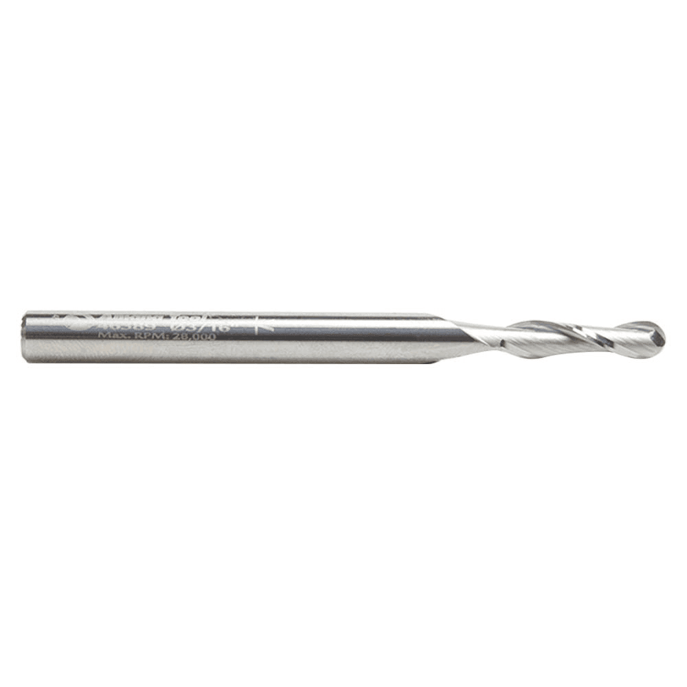 3/16" x 3" Up-Cut Ball Nose Spiral Router Bit, 2-Flute, 1/4" Shank - Alt Image 1