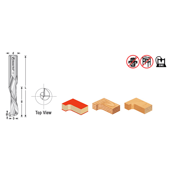 1/4" x 2-1/2" CNC Mortise Compression Spiral Bit, 1-Flute, 1/4" Shank - Alt Image 4