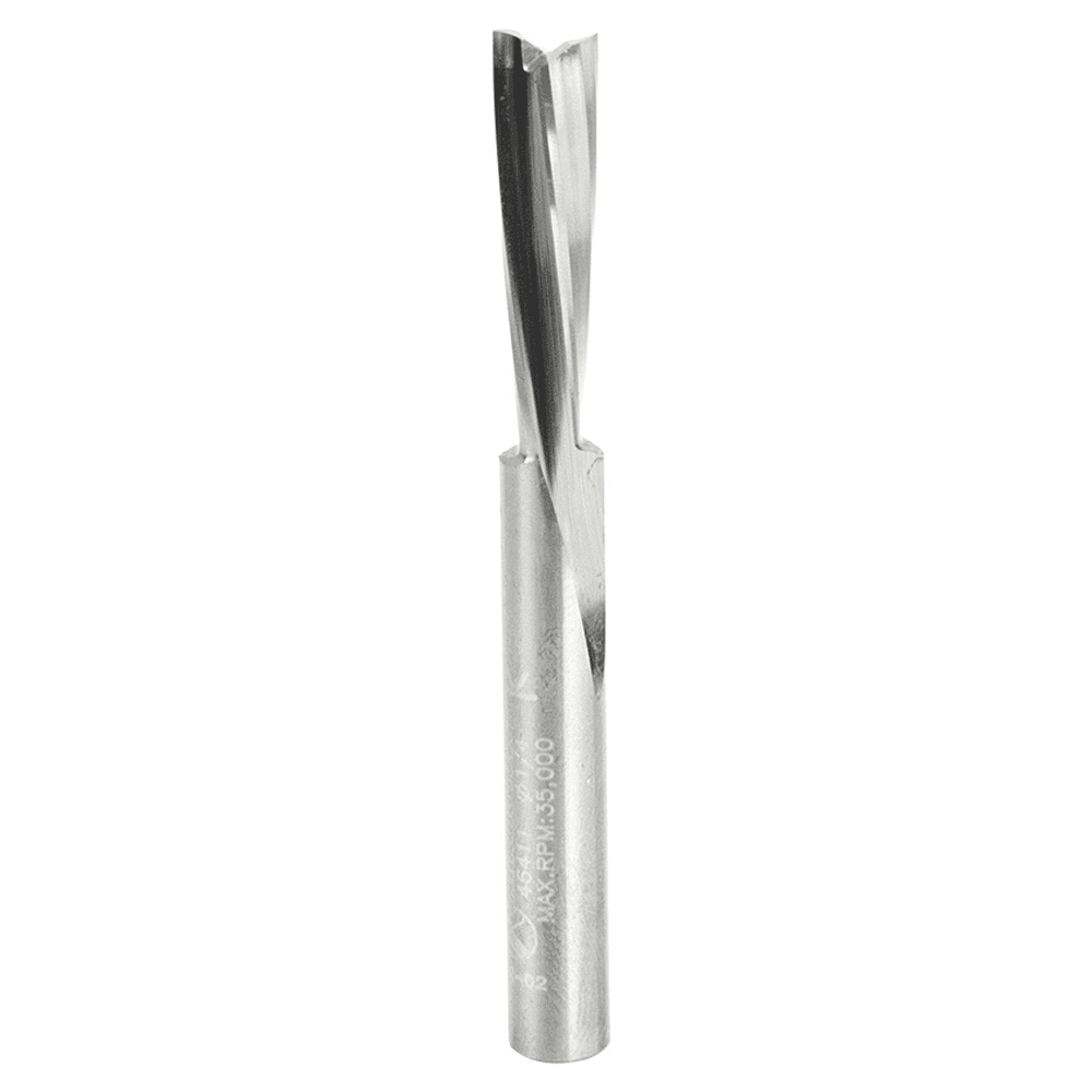 1/4" x 2-1/2" Acrylic Cutting 'O' Down-Cut Slow Spiral Router Bit, 2-Flute, 1/4" Shank, 1" Cutting Height - Main Image