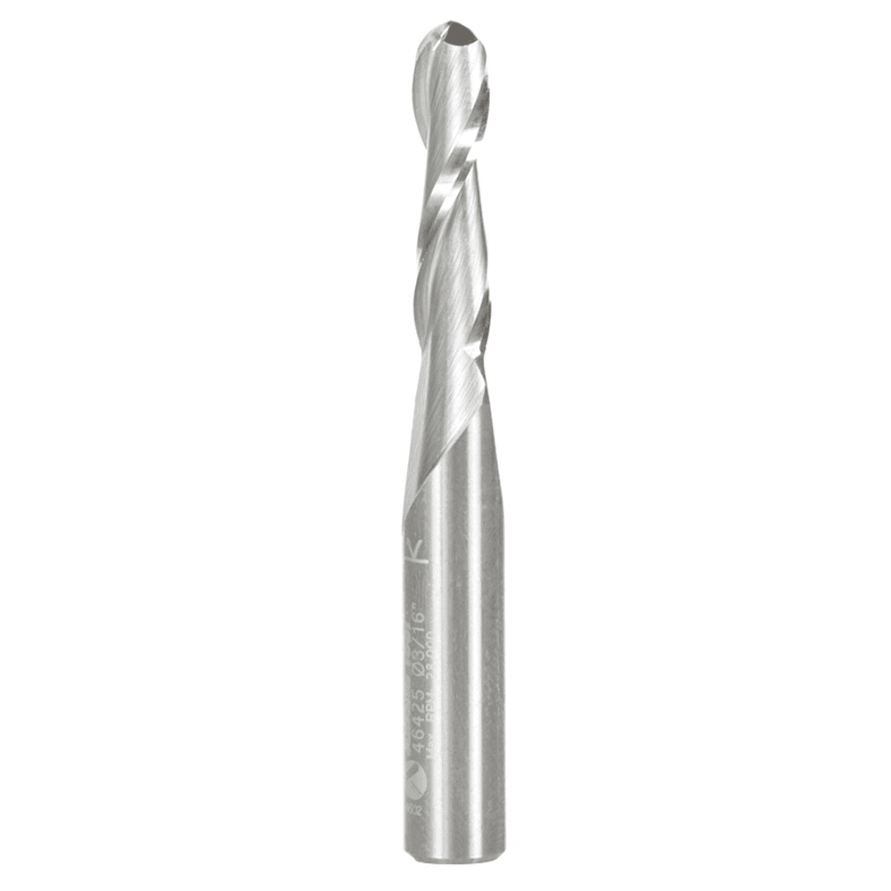 3/16" x 2" Up-Cut Ball Nose Spiral Router Bit, 2-Flute, 1/4" Shank - Main Image