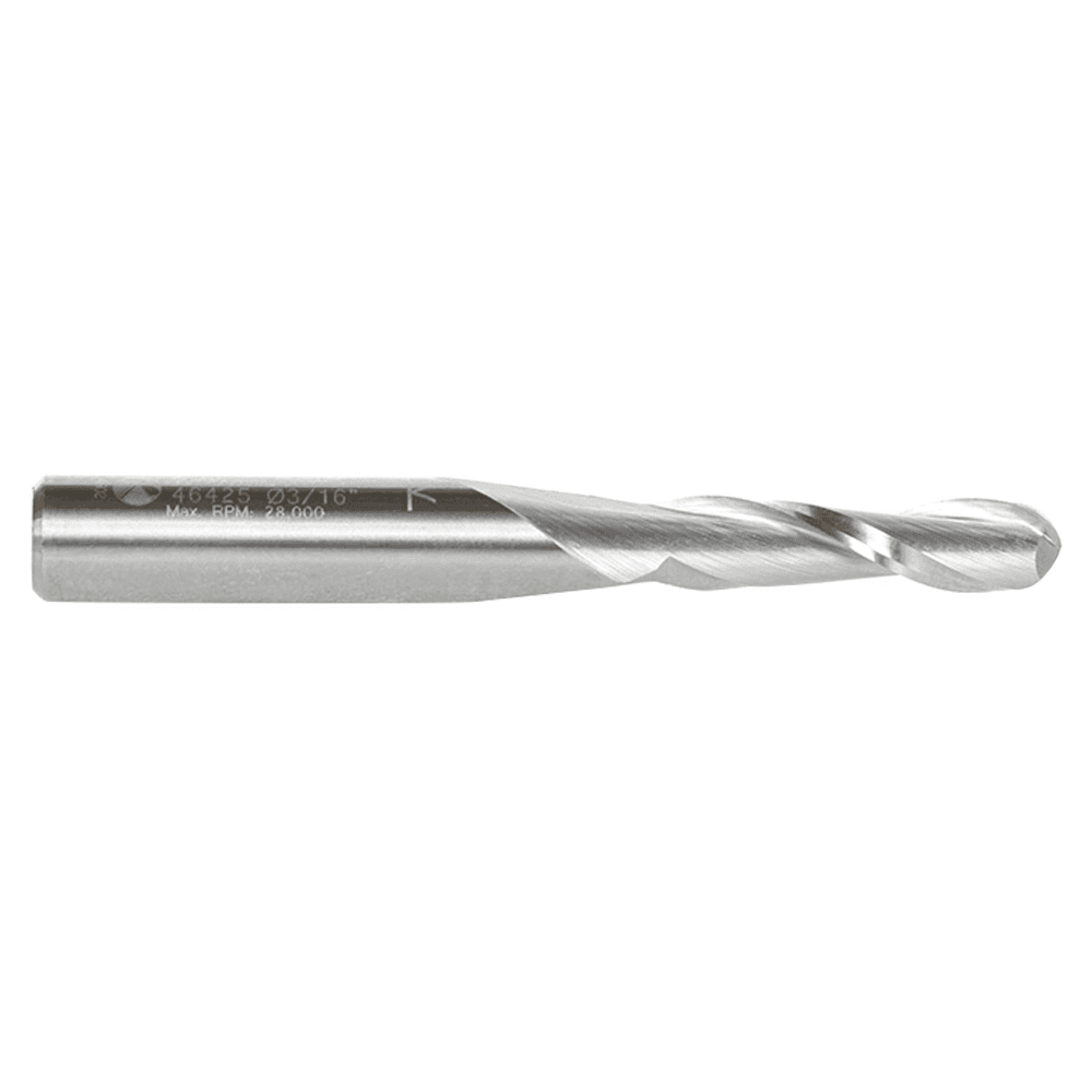 3/16" x 2" Up-Cut Ball Nose Spiral Router Bit, 2-Flute, 1/4" Shank - Alt Image 1