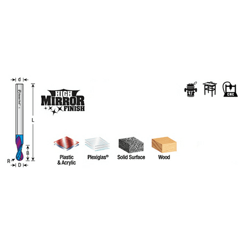 1/4" x 2-1/2" Spektra Up-Cut Ball Nose Spiral Router Bit, 2-Flute, 1/4" Shank - Alt Image 6