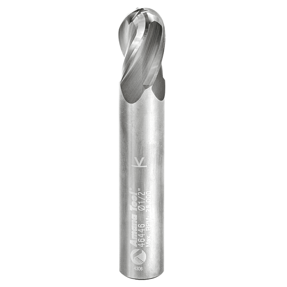 1/2" x 3" Up-Cut Ball Nose Spiral Router Bit, 4-Flute, 1/2" Shank - Main Image