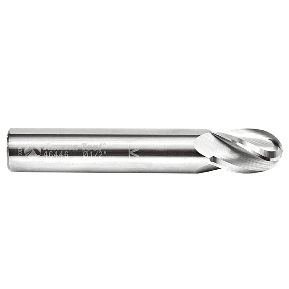 1/2" x 3" Up-Cut Ball Nose Spiral Router Bit, 4-Flute, 1/2" Shank - Alt Image 1