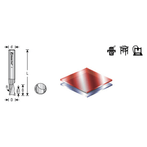 1/4" x 3/16" Radius Plastic 'O' Edge Rounding Bit, 1-Flute, 1/4" Shank - Alt Image 3