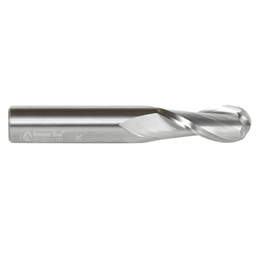 12mm x 75mm Up-Cut Ball Nose Spiral Router Bit, 2-Flute, 12mm Shank - Alt Image 1