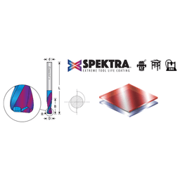 1/4" Dia x 3/4" Solid Carbide Spiral Plunge Router Bit with 1/16" Corner Radius, 1/4" Shank Up-Cut Spiral Spektra Extreme Tool Life Coated Alt 1 - Image
