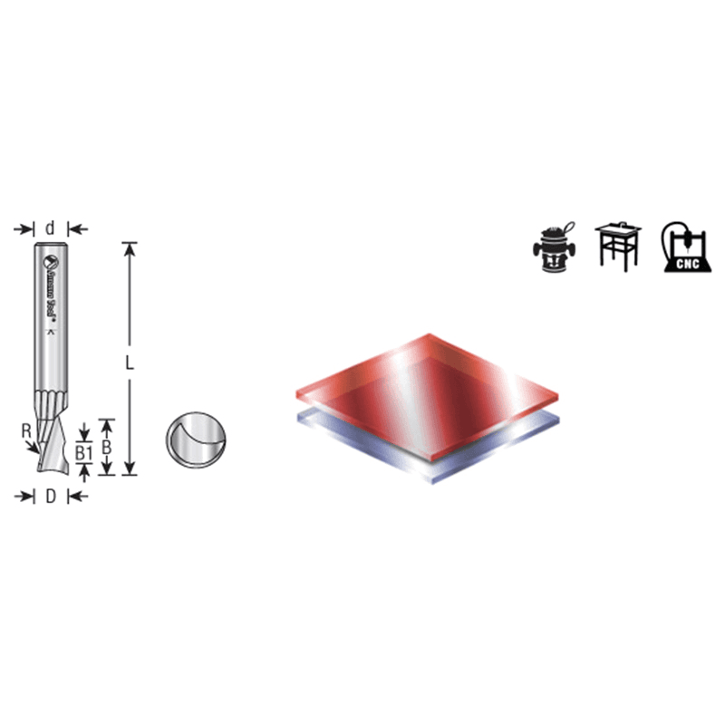 1/8" Radius x 1/4" x 2-1/2" Solid Carbide 'O' Flute, Plastic Edge Rounding Spiral Router Bit, 1-Flute, 1/4" Shank Alt 1 - Image