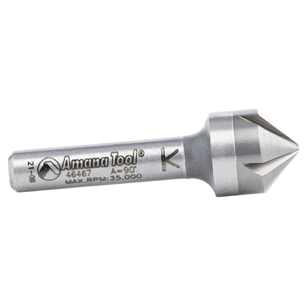 1/2" x 1/4" CNC 90° Angle Countersink/Chamfer Router Bit, 5 Flute, 1/4" Shank Alt 1 - Image