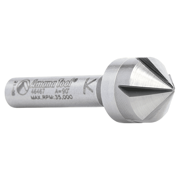 1/2" x 1/4" CNC 90° Angle Countersink/Chamfer Router Bit, 5 Flute, 1/4" Shank Alt 2 - Image