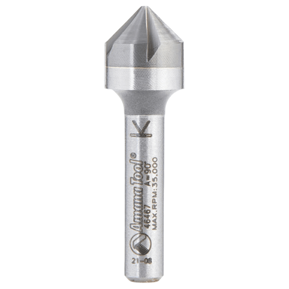 1/2" x 1/4" CNC 90° Angle Countersink/Chamfer Router Bit, 5 Flute, 1/4" Shank Main - Image
