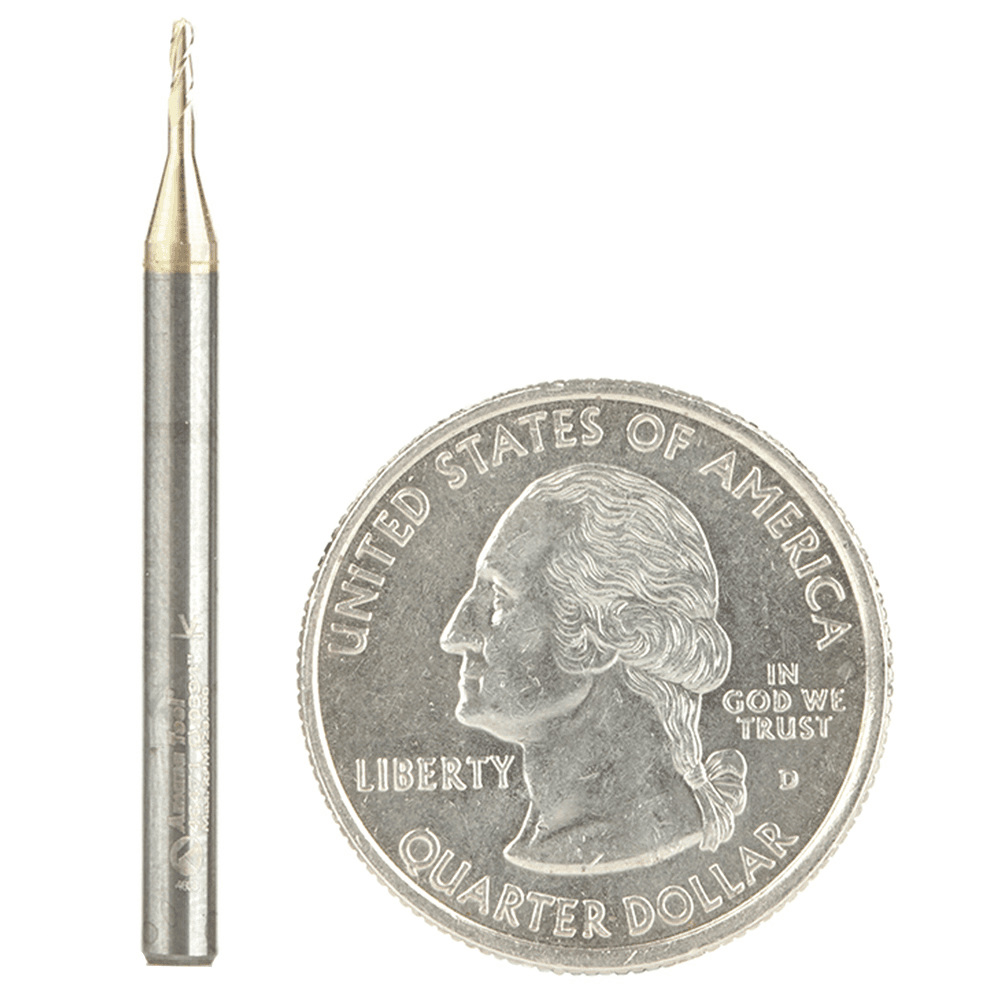1mm x 38.1mm 2D/3D Carving Tapered Ball Tip ZrN Coated Up-Cut Spiral Router Bit, 3-Flute, 3.175mm Shank - Main Image
