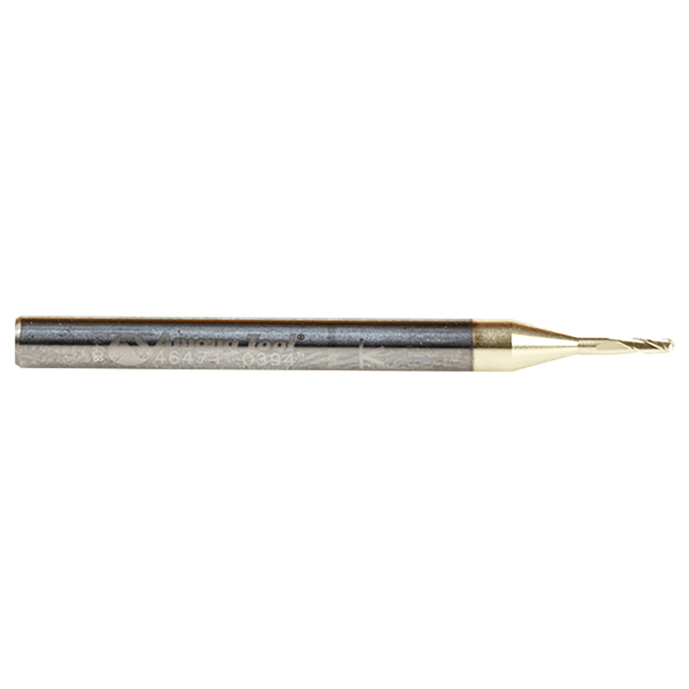1mm x 38.1mm 2D/3D Carving Tapered Ball Tip ZrN Coated Up-Cut Spiral Router Bit, 3-Flute, 3.175mm Shank - Alt Image 1