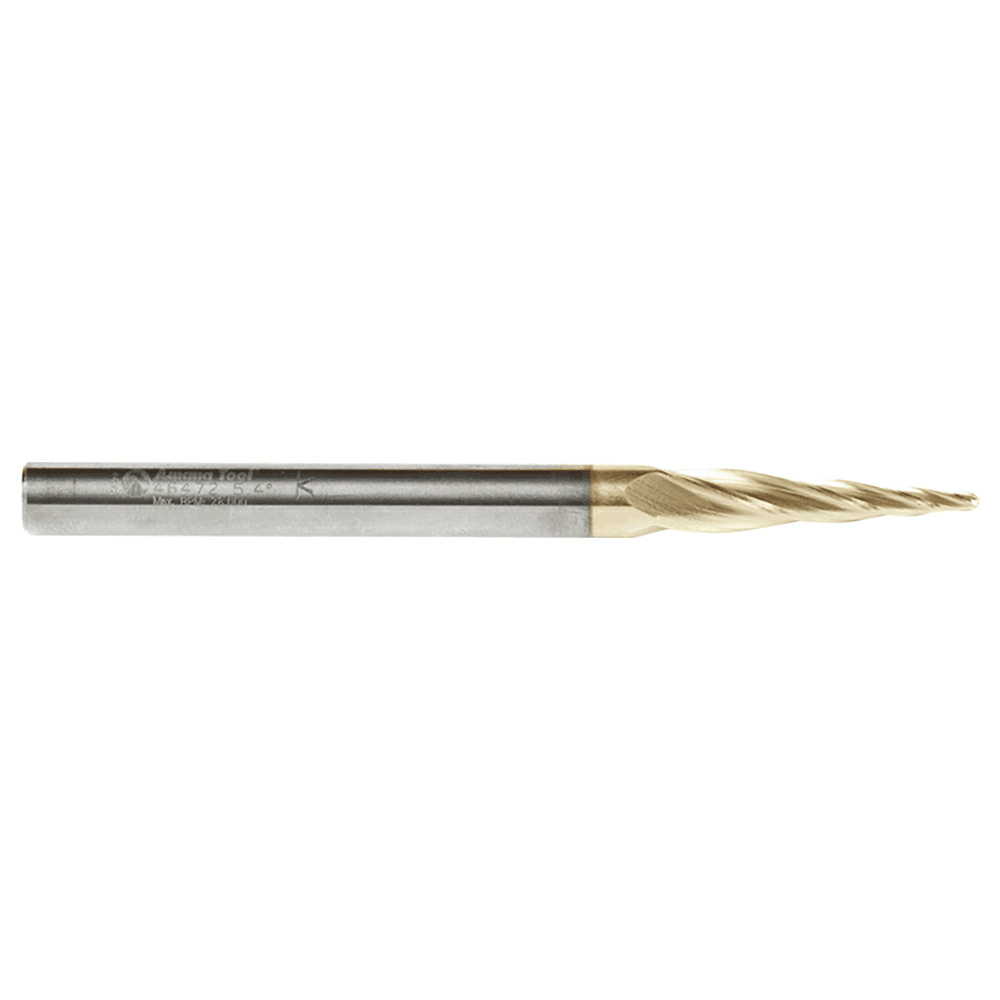 1.5mm x 75mm 2D/3D Carving Tapered Ball Tip ZrN Coated Up-Cut Spiral Router Bit, 4-Flute, 6mm Shank - Alt Image 1