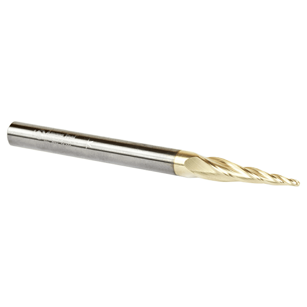1.5mm x 75mm 2D/3D Carving Tapered Ball Tip ZrN Coated Up-Cut Spiral Router Bit, 4-Flute, 6mm Shank - Alt Image 2