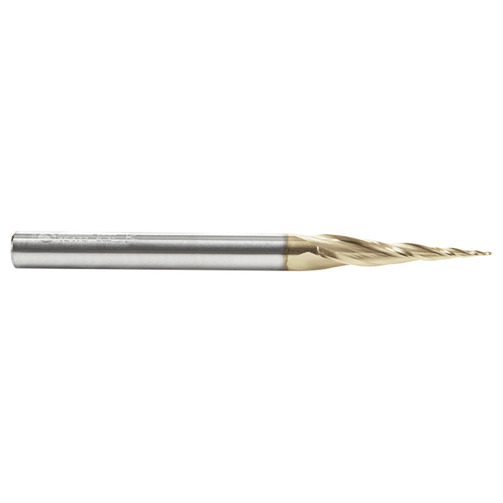 0.5mm x 75mm 2D/3D Carving Tapered Ball Tip ZrN Coated Up-Cut Spiral Router Bit, 3-Flute, 6mm Shank - Alt Image 1