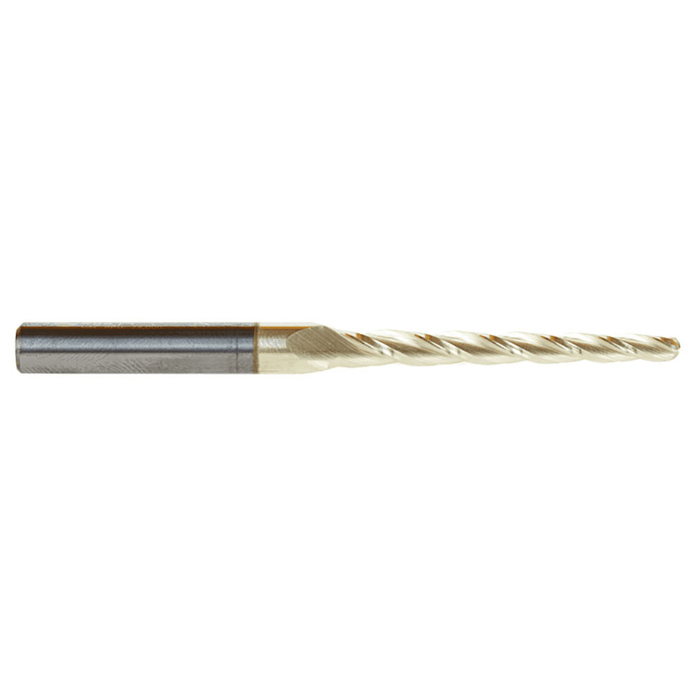 3.2mm x 75mm 2D/3D Carving Tapered Ball Tip ZrN Coated Up-Cut Spiral Router Bit, 3-Flute, 6mm Shank - Alt Image 1