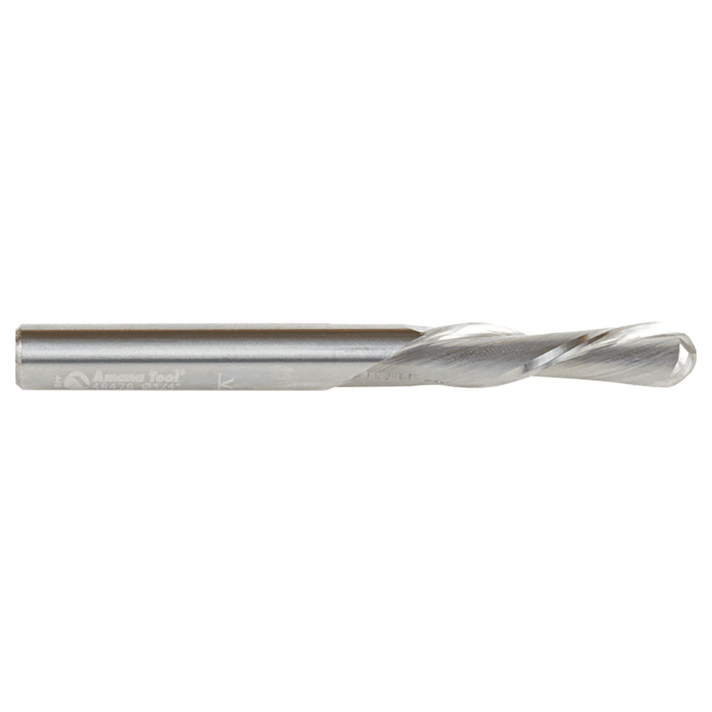 1/4" x 2-1/2" Down-Cut Ball Nose Spiral Router Bit, 2-Flute, 1/4" Shank, 1" Cutting Height - Alt Image 1